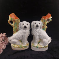 Thumbnail for Rare Antique Dog Staffordshire Pair 13â Mantle porcelain Victorian decor White0