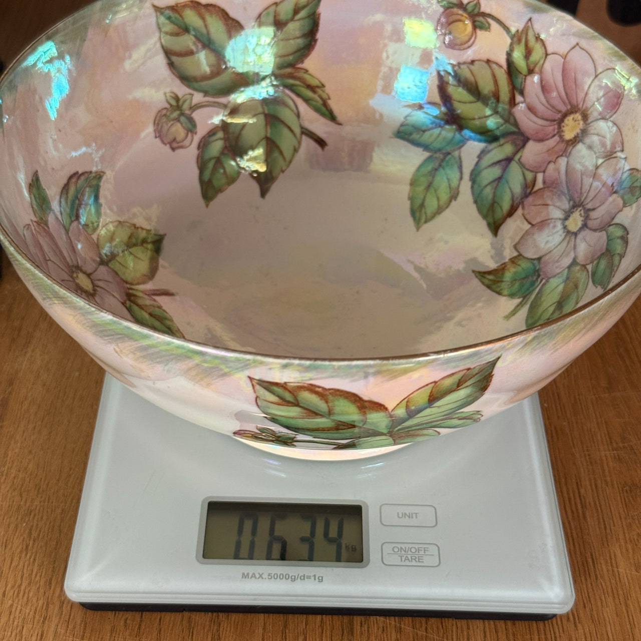 Maling Dahlia Lustre large Bowl Pink Floral England 20cm HandPainted gift15