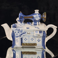 Thumbnail for Novelty Machine Sewing Teapot White Blue Gold Ceramic Stitching Theme see pics8