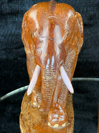 Thumbnail for Hand Wooden Carved Elephant Pair – India Figures with Pink Resin Tusks 7 Vintag11