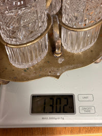 Thumbnail for Antique Brass & Cut Glass Cruet Set Four Bottle Table Castor Stand Marked EPNS.16