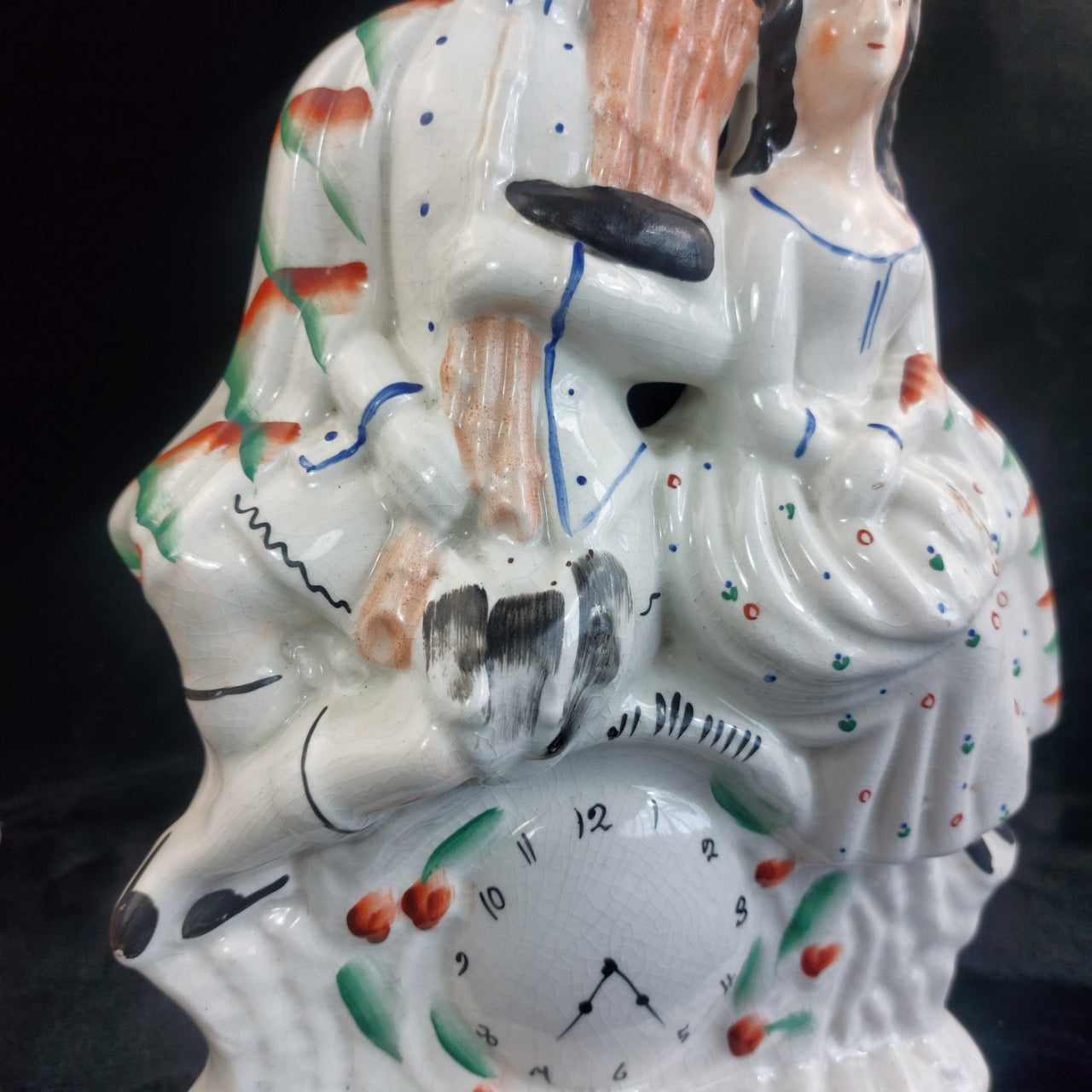 Staffordshire 14" Clock Mantel Figure Wornbase scottish Couple Seated Over Dial6