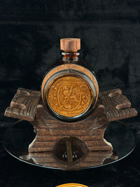 Thumbnail for Vintage Amber Glass Barrel Decanter Set with Tap 3 Glasses Tray & Wood Stand10