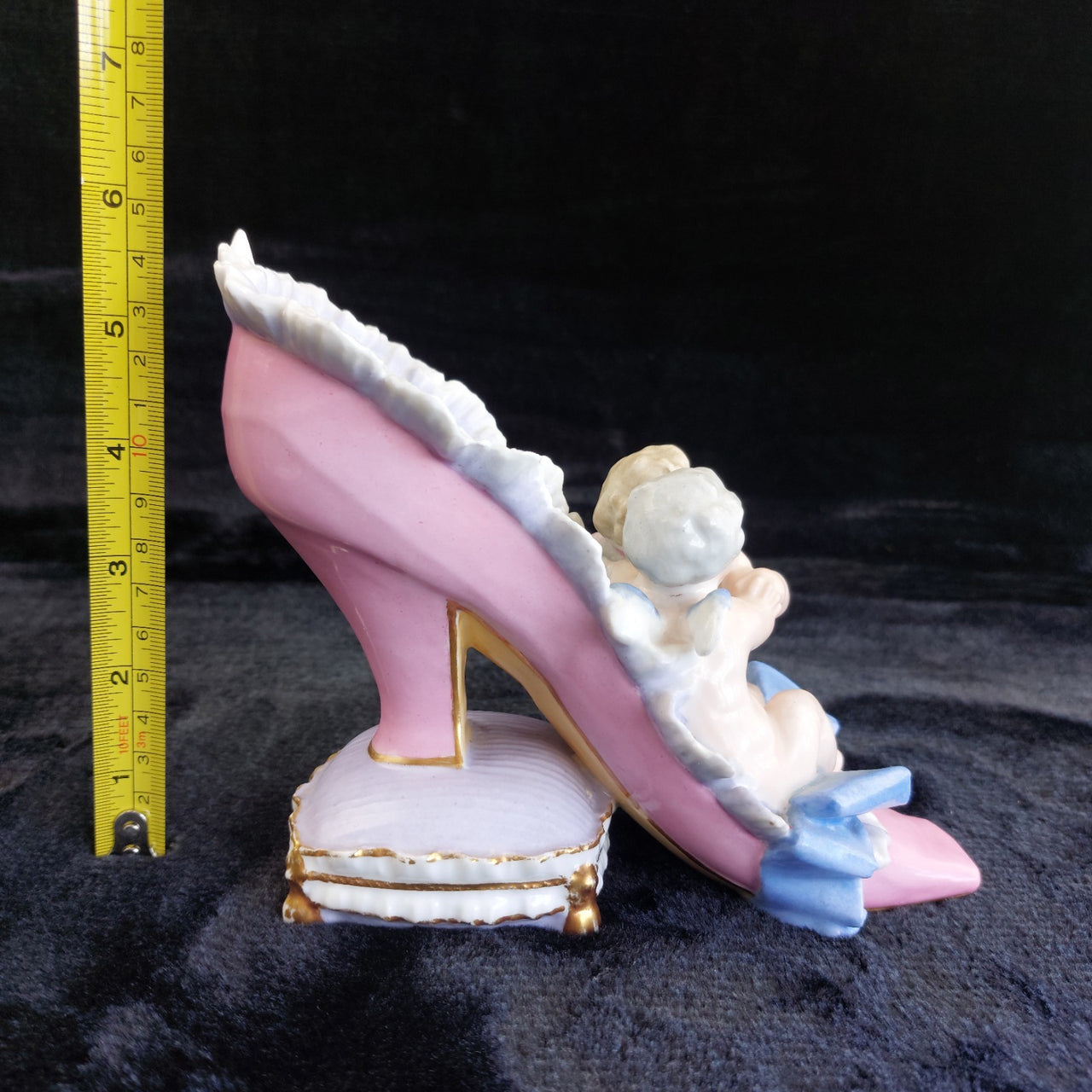 Antique Dresden / Meissen Porcelain High Heel Shoe Figurine With Cherubs Germany5