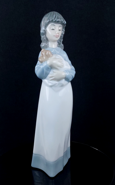 NAO Handmade Porcelain Beautiful Young ladyl with Puppy Figurine - 8.9