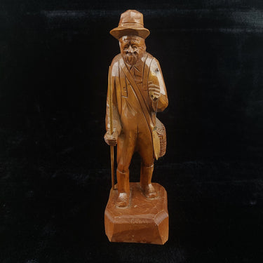 Vintage Wooden  SculptureFisherman Folk Art   Jocelyn Caron  Chipped Hand 0