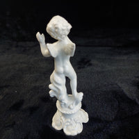 Thumbnail for Antique Italy Cherub Figurines Pair 6.5in Porcelain White Trumpet Flowers Damage15