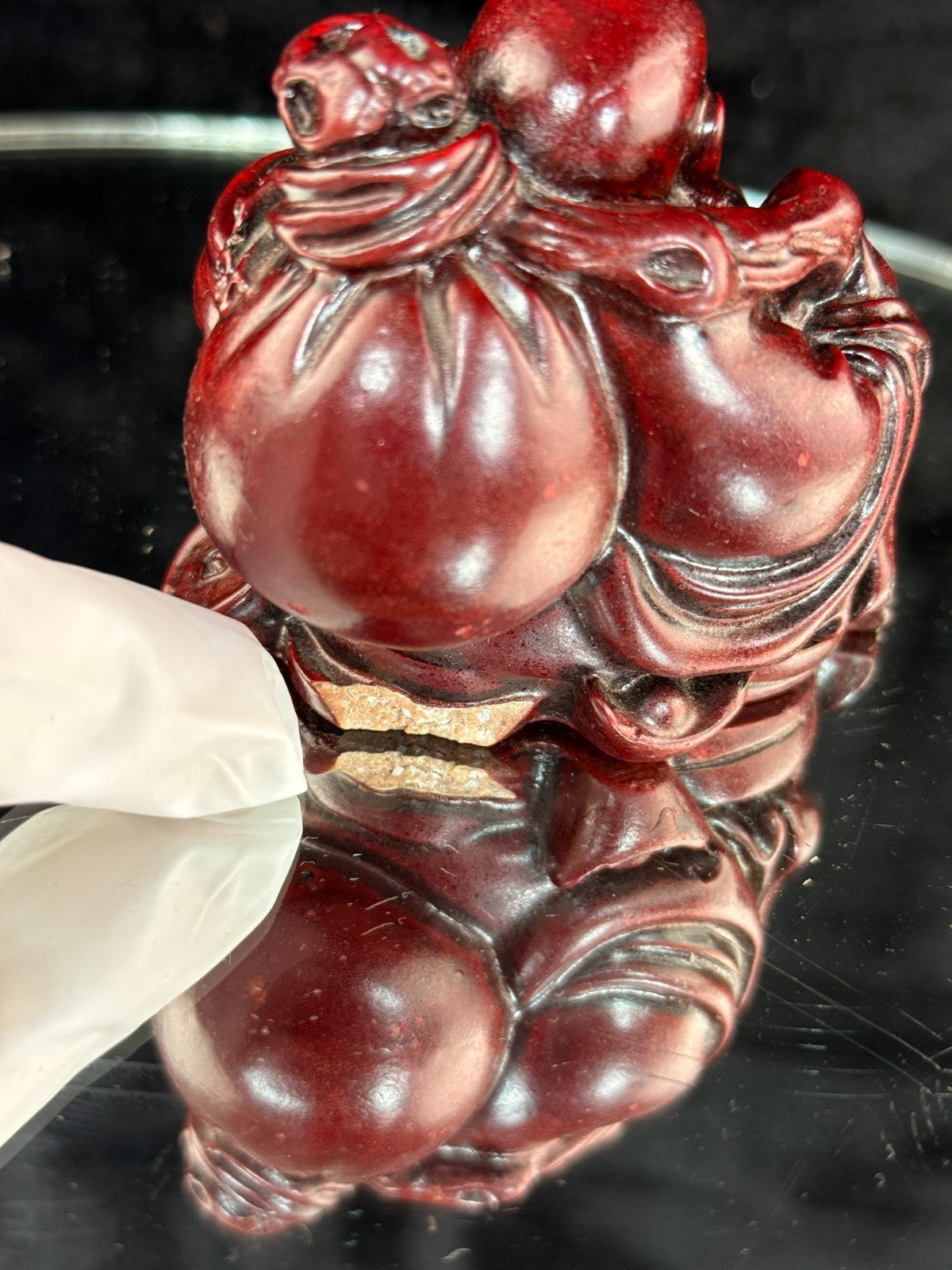 Vintage Chinese Laughing Buddha Red Resin Figurine Happiness Prosperity Statue8