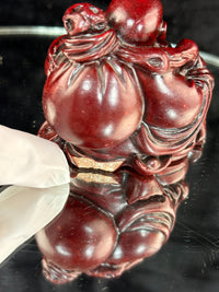 Thumbnail for Vintage Chinese Laughing Buddha Red Resin Figurine Happiness Prosperity Statue8