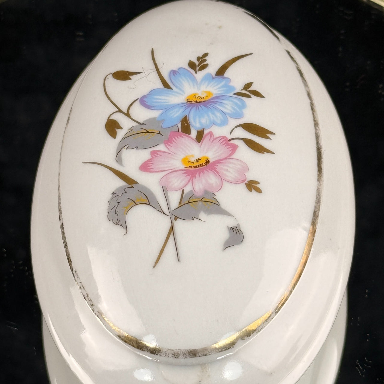 Pâte MPA de Limoges France Oval Trinket Box Jewelry Casket Floral Gold Trim see8