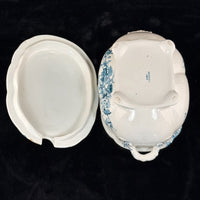 Thumbnail for S.H. & Sons 'Ruby' Blue Transferware Tureen Lidded Floral Dish England 11” Large13