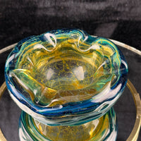 Thumbnail for Mdina Malta Art Glass Ashtray 80s Blue Yellow Swirl 13cm Heavy see the pics deco10