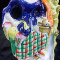 Thumbnail for Staffordshire antique Figurine Lady Rabbit Basket Porcelain Statue 10