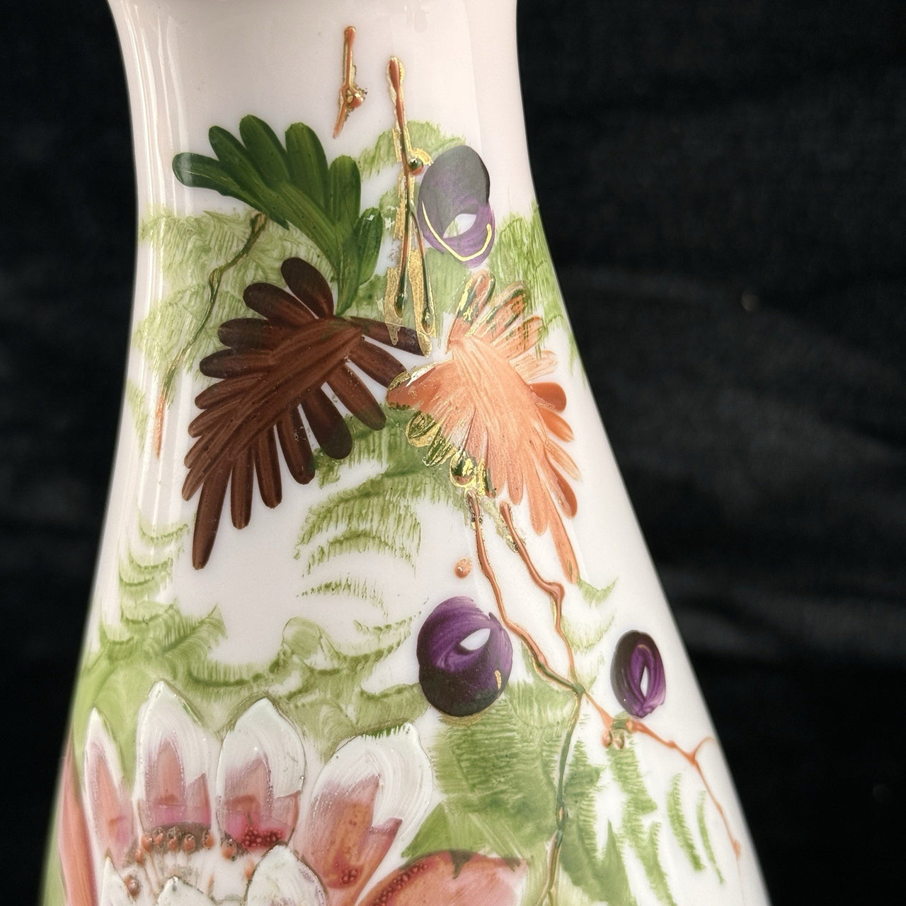 Pink Bohemian Glass Antique Vase 10” Floral Enamel Victorian Art Nouveau decor5