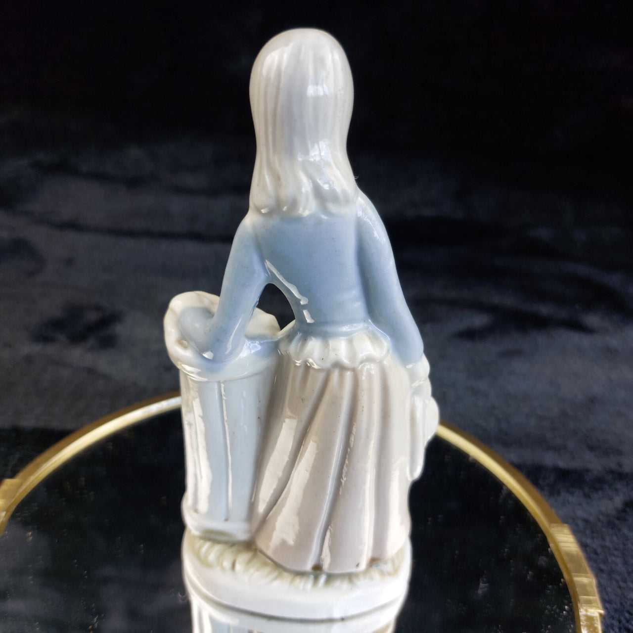 Antique Porcelain Lady Figurine Blue Dress 5.5 in Hand Painted Floral pics see3