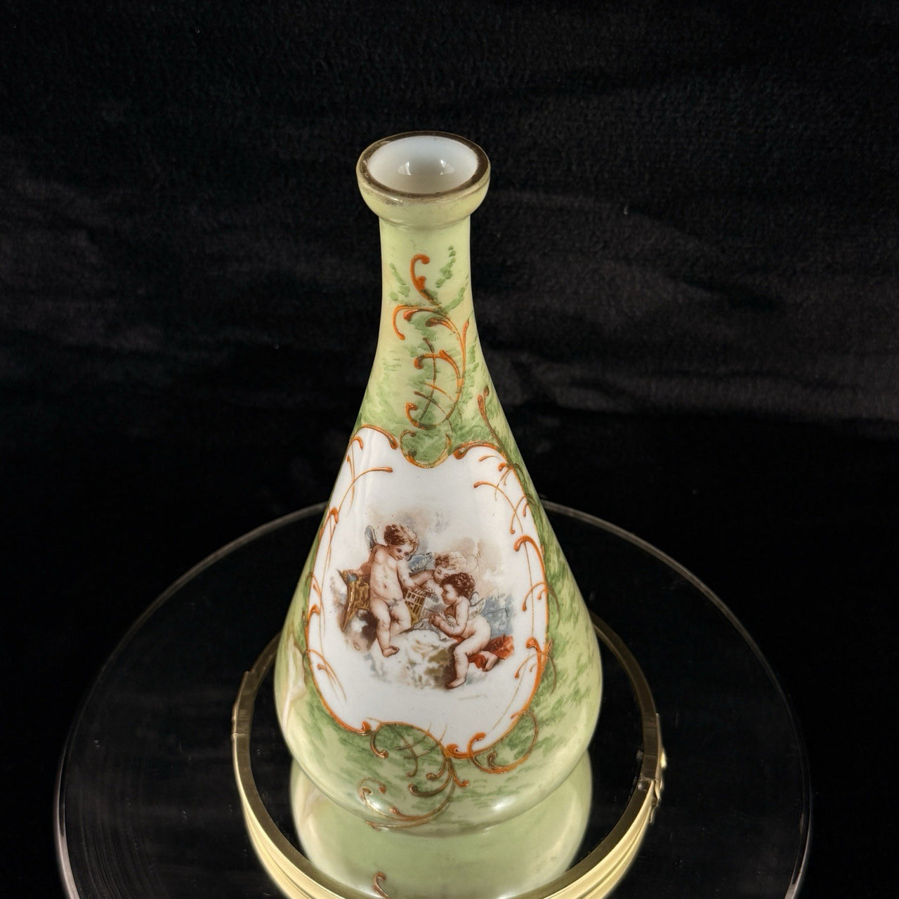Antique Cherub Porcelain Vase Hand Decorated Putti Scene Gold Green Gilt decor5