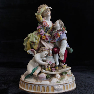 Antique 19th C Dresden Style Porcelain Figurine The Broken Bridge After Acier Ro1