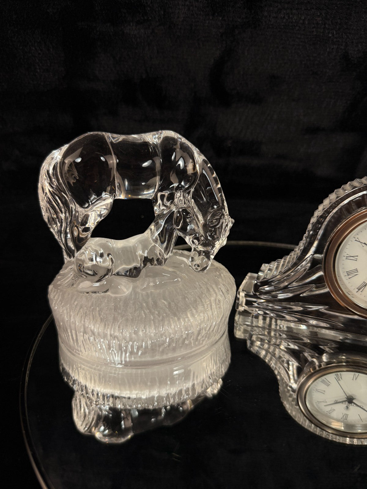 Waterford Elegant Crystal Clock & Frosted Horse Figurine Desk Decor Set Clear de5