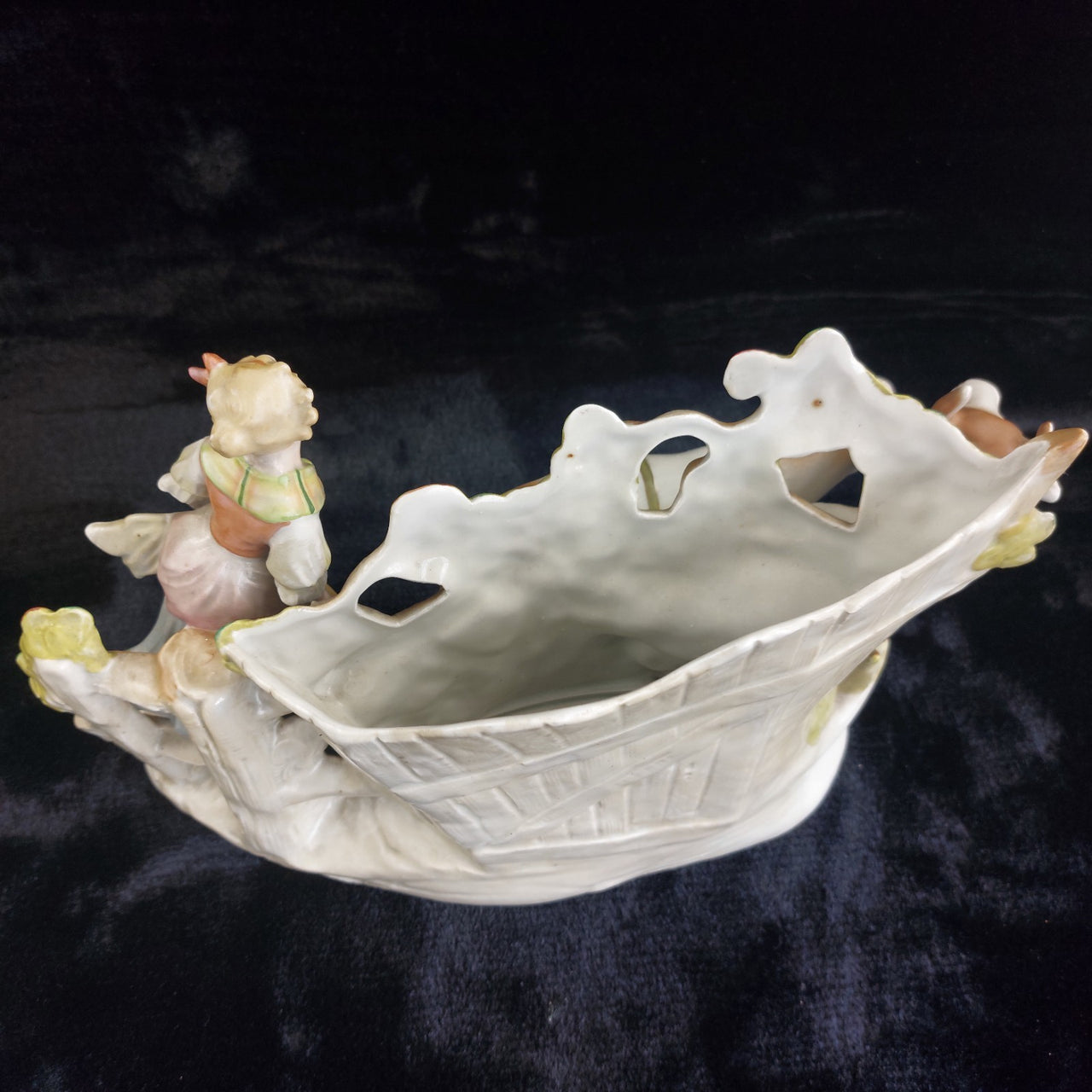 German Antique Porcelain Girl Oxen Cart Planter – Hand Painted 7"x10" 1261g11