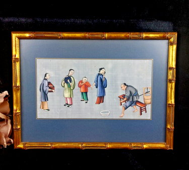 1800's Chinese School Antique Painting –  Artisan Cutting Timber with Onlooker0