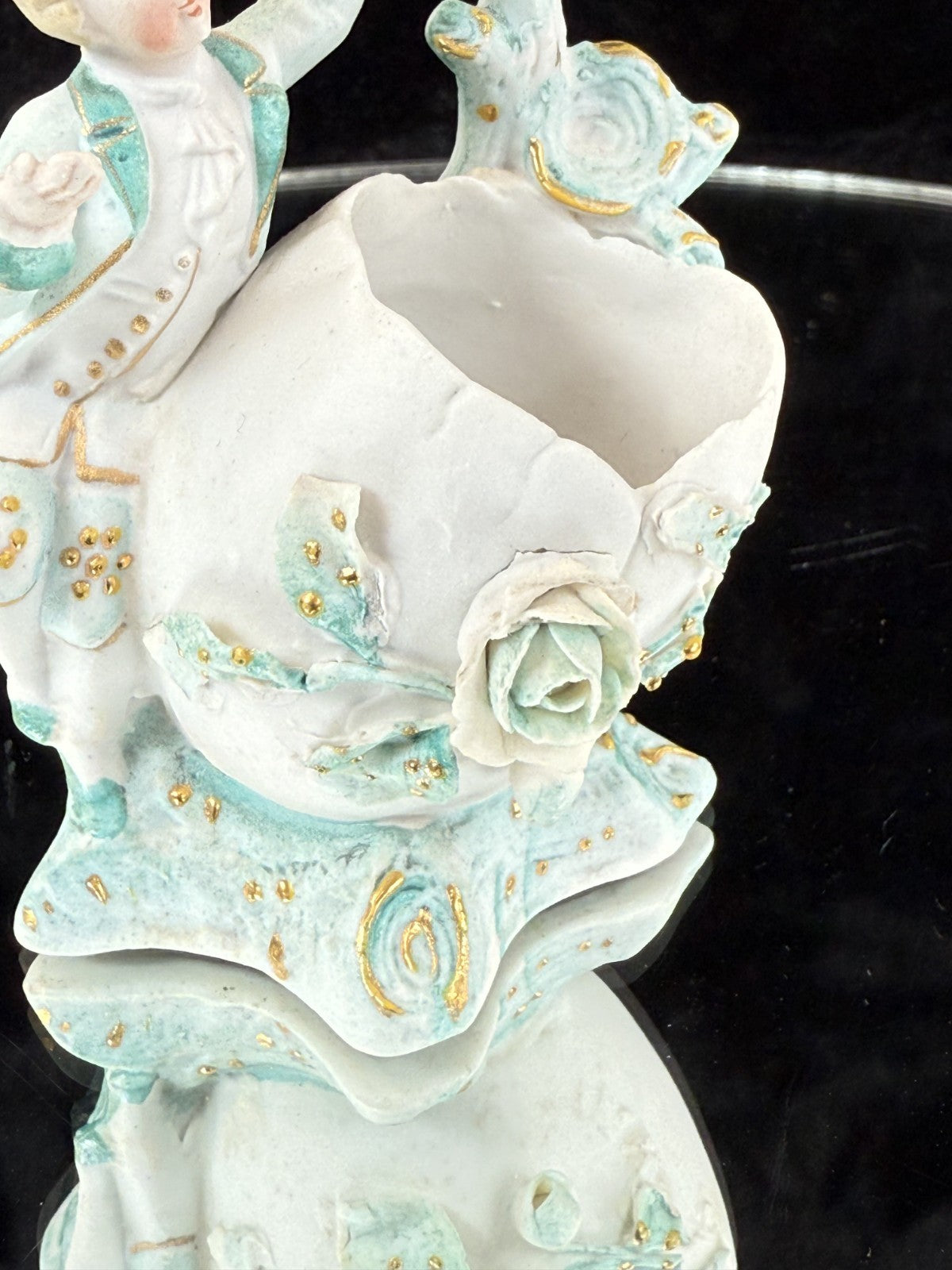 Antique 19th century German Porcelain Figurine Planter/Vase: Boy with Bird Gilt3