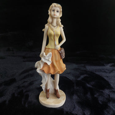 Resin Girl Figurine with Purse & Dress Blonde Vintage Style Statue  10
