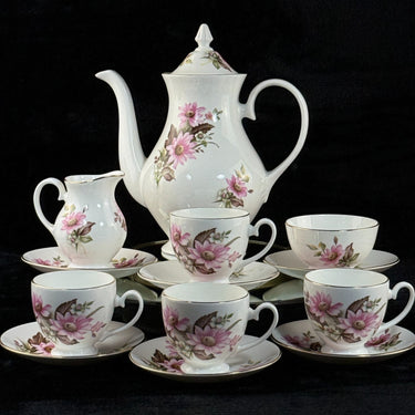 Royal Grafton Fine Bone China Tea Set Pink Floral 14 Piece England Vintage Gold.0