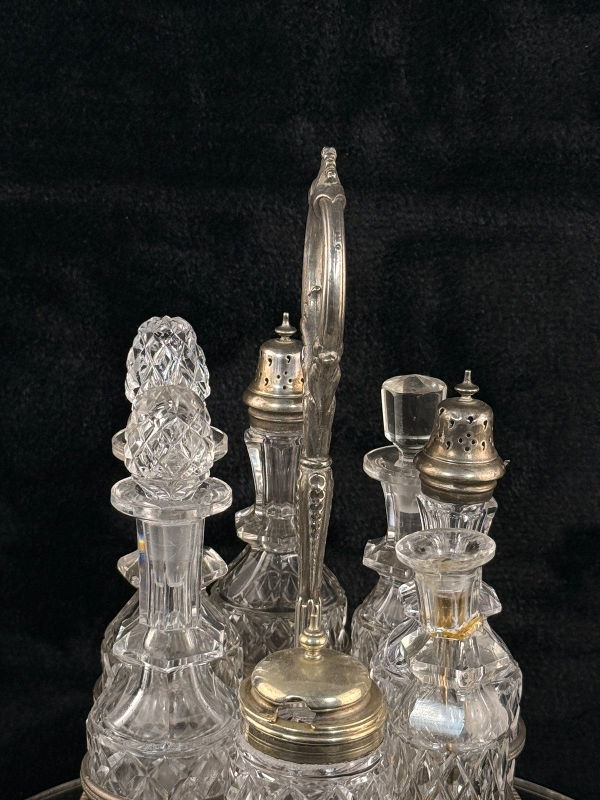 Antique Silver-Plated & Cut Glass Cruet Set SixBottle Castor with Stand Victoria15