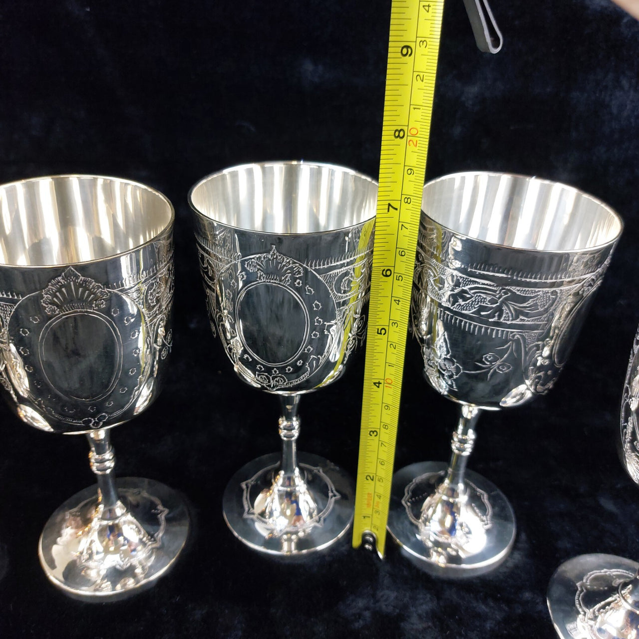 Set 6 of Renaissance Style French Silver Wine Goblets EPNS Hallmark.12