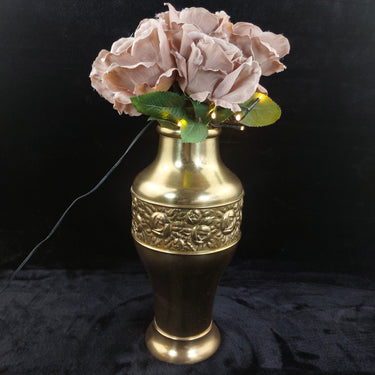 Vtg/ Antique Brass Vase Embossed Floral Design   Decor Patina Dent Wear 13