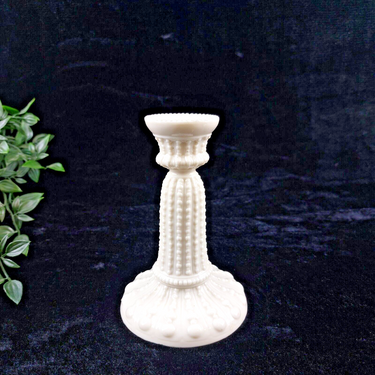 Rare Milk Glass porcelain Candlestick Holder, Black Dot Chipped Rim & Base 6.5