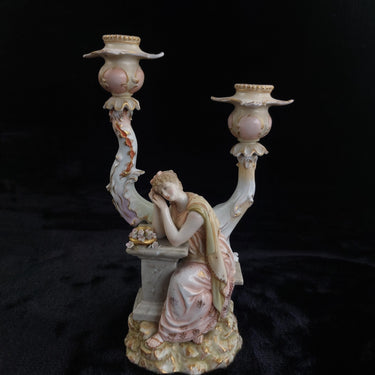 Antique Victorian German Porcelain Flowerscandle hold Candelabra Lady Gold Gilt 0