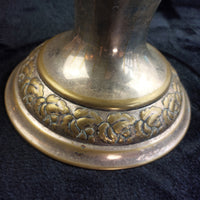 Thumbnail for Vintage Brass Pedestal vase Bowl gold Floral Embossed 10