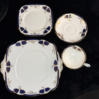 Thumbnail for Rare Royal Albert Crown 1930s Cobalt Blue 2 Trios & Cake Plate Set England. 13