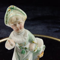 Thumbnail for Antique Porcelain German Figurine Child w/ Boot Vase Green Gold Accents 2.5”3