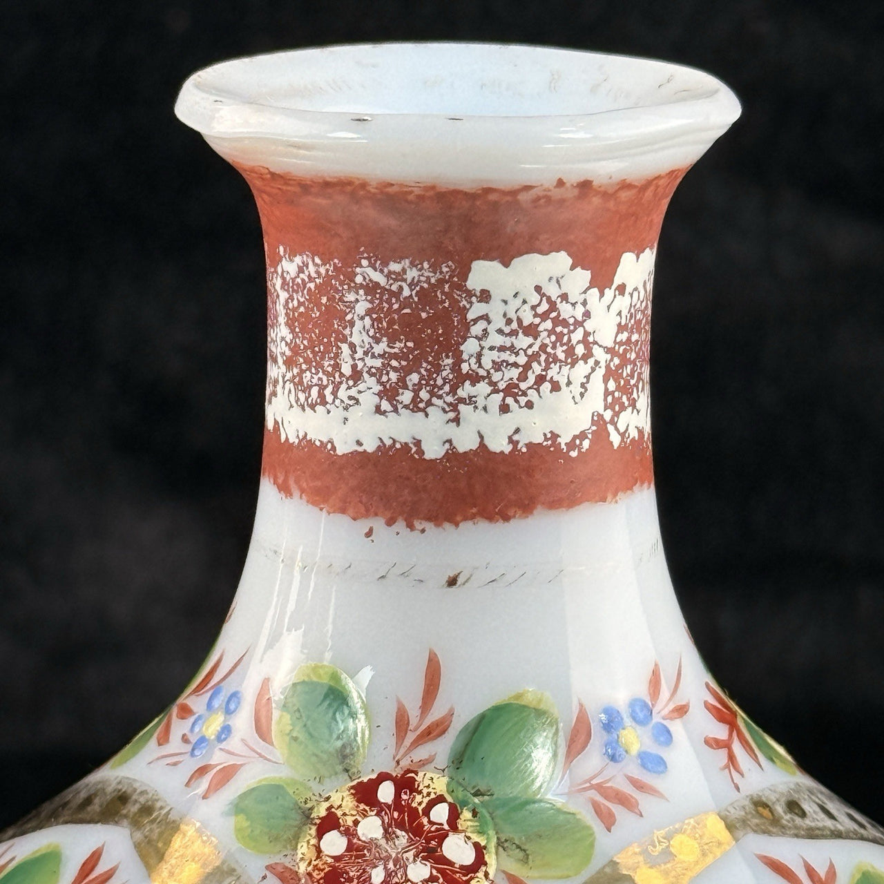 Bohemian Victorian Glass Vase Hand Painted Floral Enamel 5” Art Nouveau Decor3