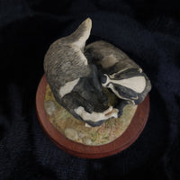Thumbnail for Border Arts Fine 1977 Hayton Badgers Figurine Hand Made Scotland Wood Base 3