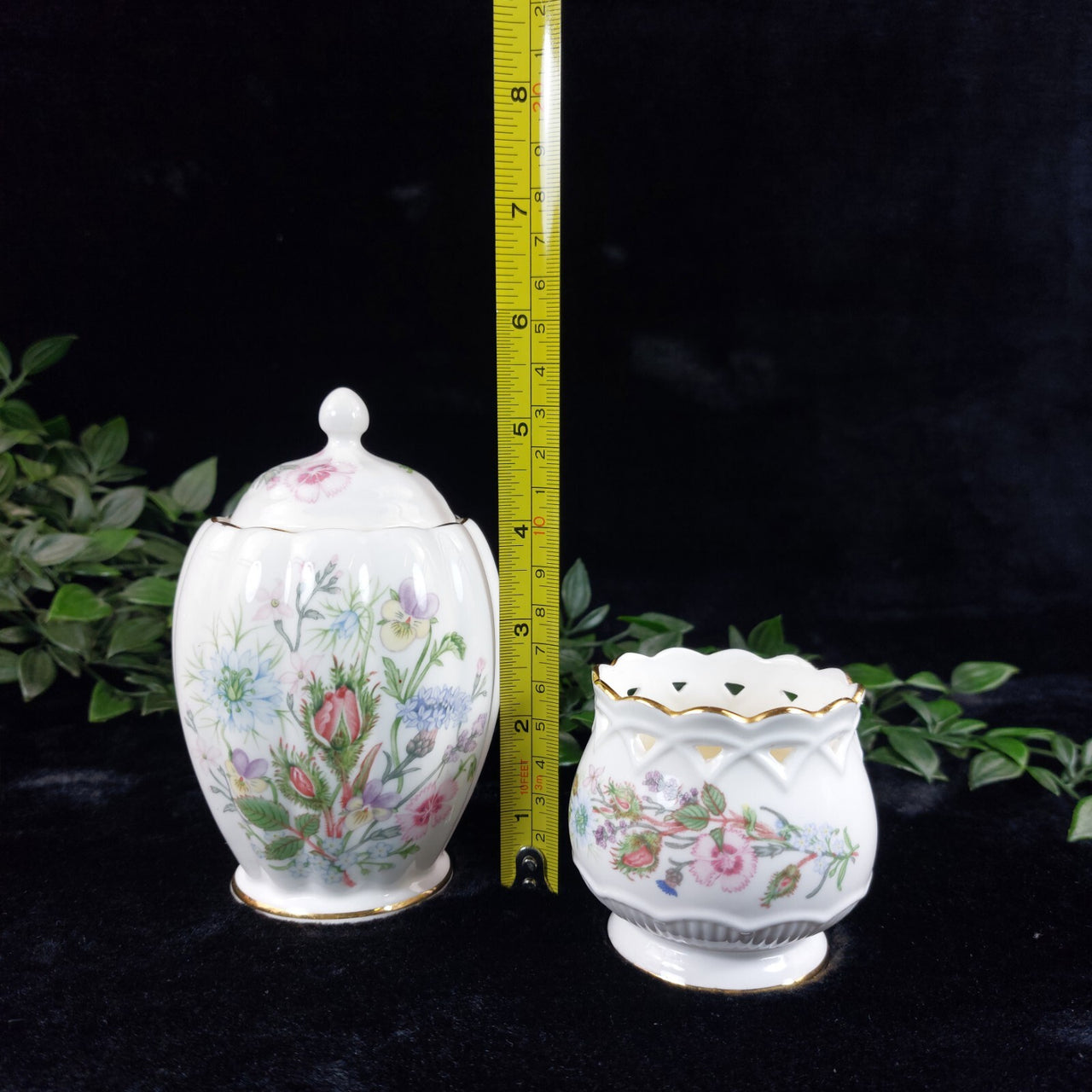 Aynsley porcelain Wild Tudor 2 set of Lidded Jar & Candle Holder Bone China Made1