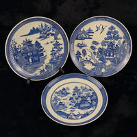 Thumbnail for Spode Mint Danbury Willow Pattern Plates x3 Temple Landscape antique Blue White1