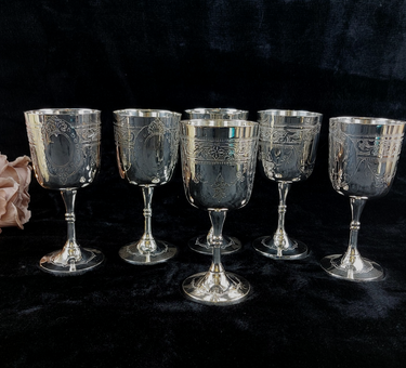 Set of 6 Renaissance Style French Silver Wine Goblets EPNS Hallmark.1