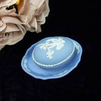 Thumbnail for Wedgwood Blue Jasperware Pin & Trinket Egg Dish see pictures Vase United Kingdom1