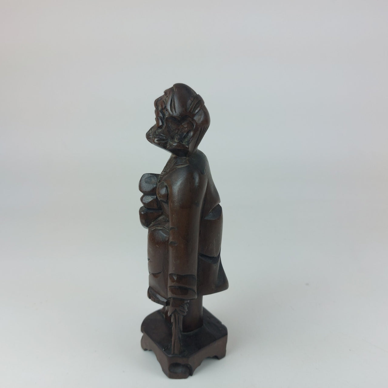 Antique Style Chinese Qing Dynasty Nanmu Wood Carved Figure  Robed Staff 6".6