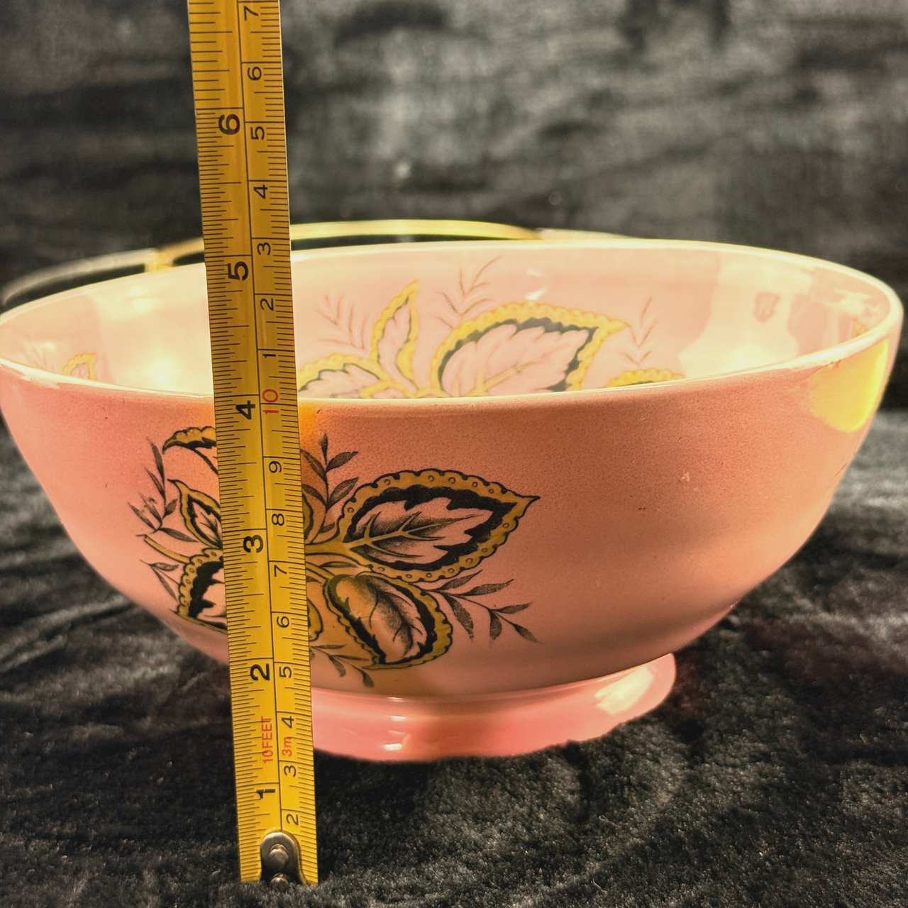 Maling Coleus Pink Footed Bowl 20cm Vintage Leaf Pattern England 1950s gift14