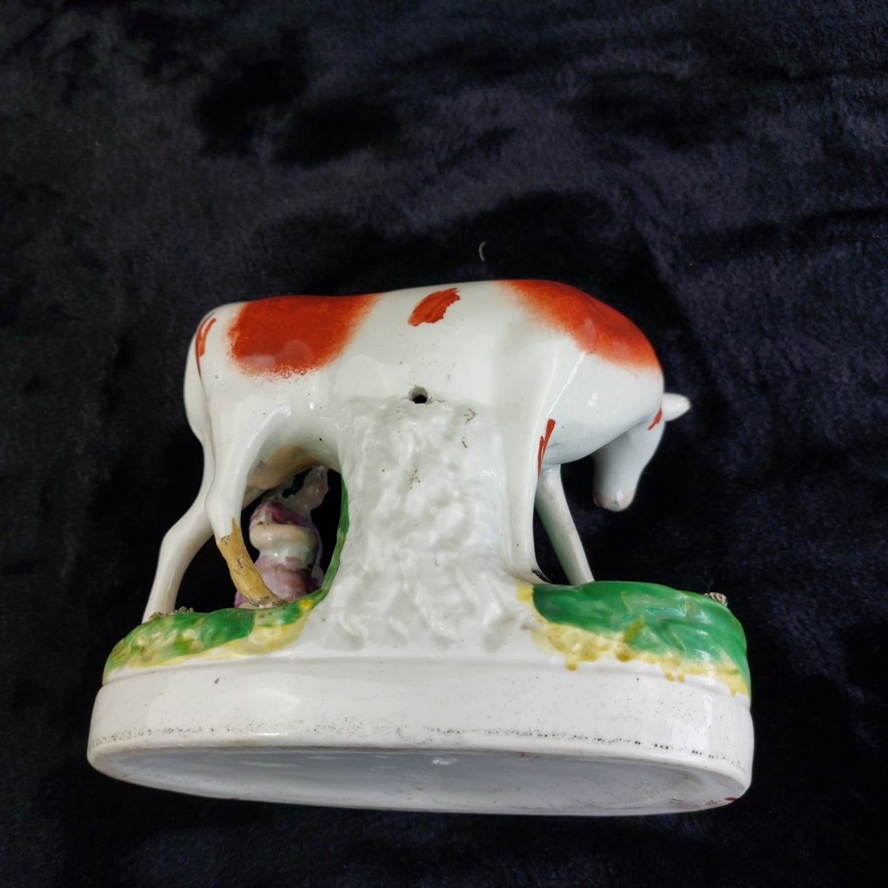 1800s Antique Staffordshire Cow Creamer Figurine 6.5" Milking fireplace decor20