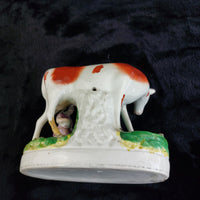 Thumbnail for 1800s Antique Staffordshire Cow Creamer Figurine 6.5