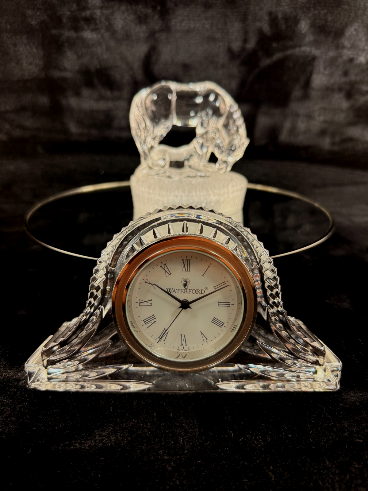 Waterford Elegant Crystal Clock & Frosted Horse Figurine Desk Decor Set Clear de3
