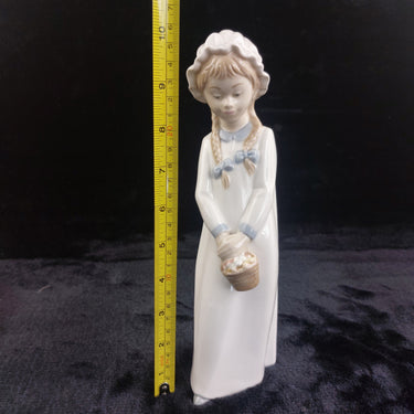 Nao by Lladro Girl Figurine Handmade Basket Flowers Glazed 10in bookcase decor 1