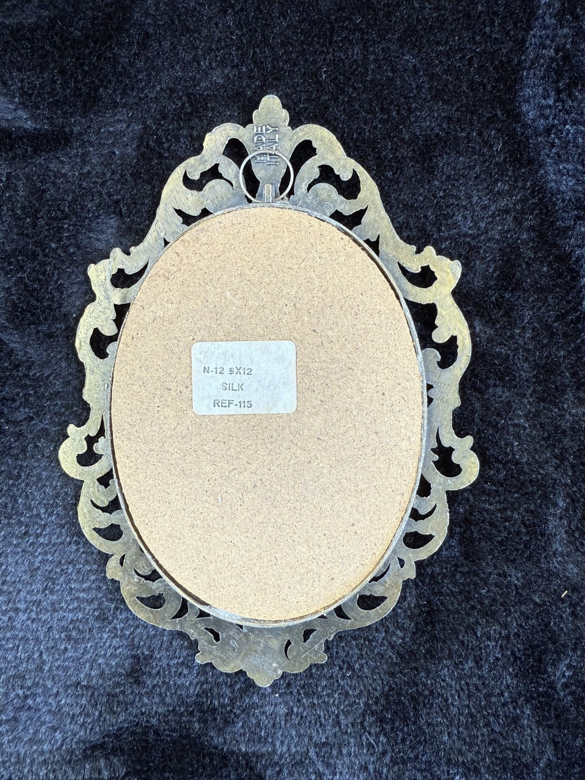 Italian Vintage/Antique Brass Oval Frames with Fabric Prints - Set of 3 Italy14
