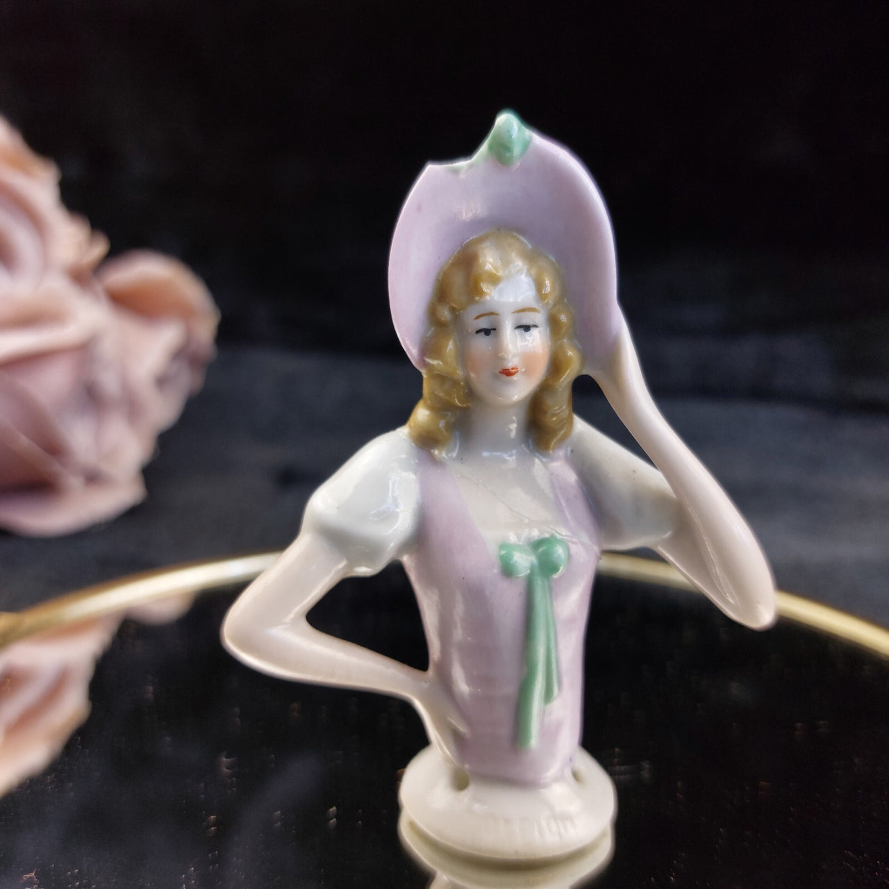 Porcelain Doll Half Lot of 4 Foreign Marked Hand Painted Figurines 3in Worn12