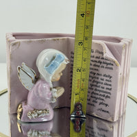 Thumbnail for Vintage Ceramic Angel Praying by Lord’s Prayer Book Pink Planter Gift 5”Figurine10